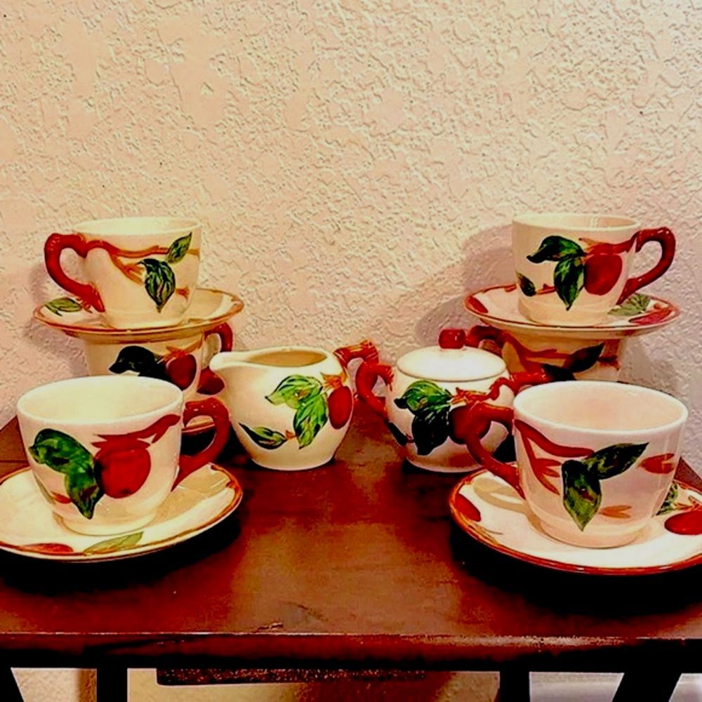 6 Vintage Franciscan Apple Cup & Saucer Sets Various Backstamps 1950s - 1960s